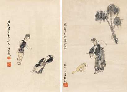 关良 戏曲人物（两幅） 单片